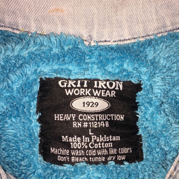 Y2K / 1990s Jean Jacket Vintage Denim Sherpa Lined Grit Iron Workwear 1929 Large - Picture 12 of 16